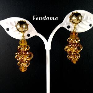 Vendome Topaz Rhinestone Drop Clip Earrings, Gold Plated, 1960s Vintage Jewelry